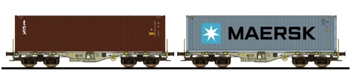 ESU 36607 - H0 - 2-tlg. Set Containertragwagen tex/Maersk, AAEC, Ep. VI